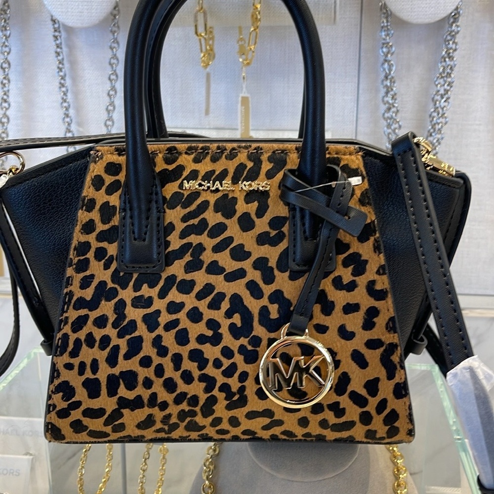 Michael Kors Avril Extra-Small Leather and Suede Satchel Crossbody Exotic Print